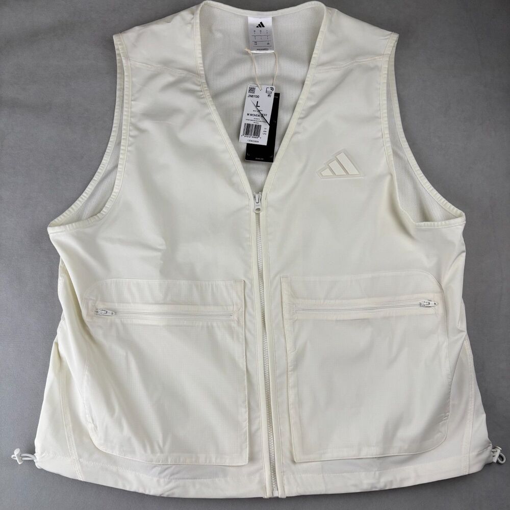 Adidas Woven Vest Men L Sportswear Full Zip Utility Mesh Camp Pockets JN8700 NWT